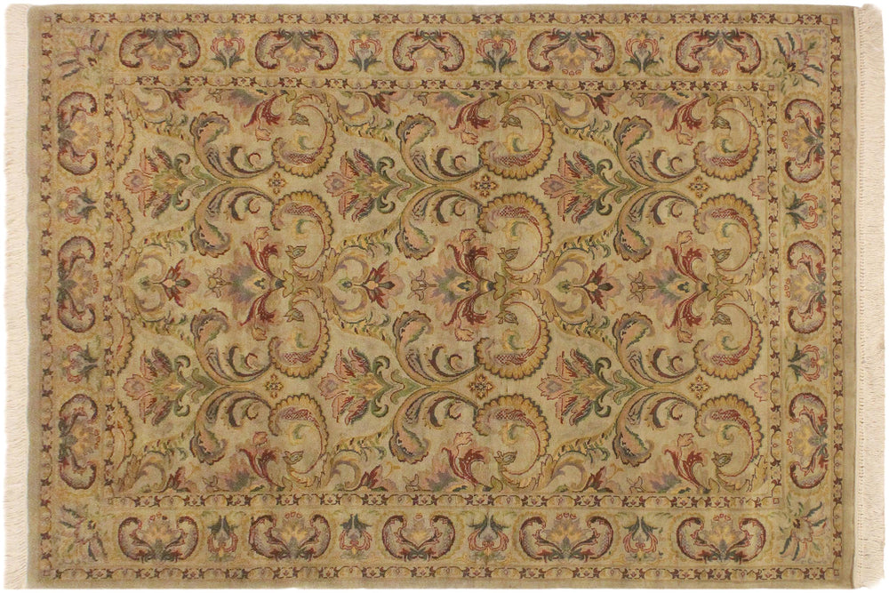 handmade Transitional Taupe Green Hand Knotted RECTANGLE 100% WOOL area rug 4x6
