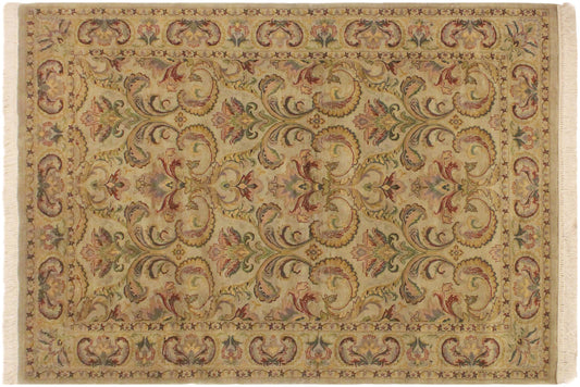 handmade Transitional Taupe Green Hand Knotted RECTANGLE 100% WOOL area rug 4x6