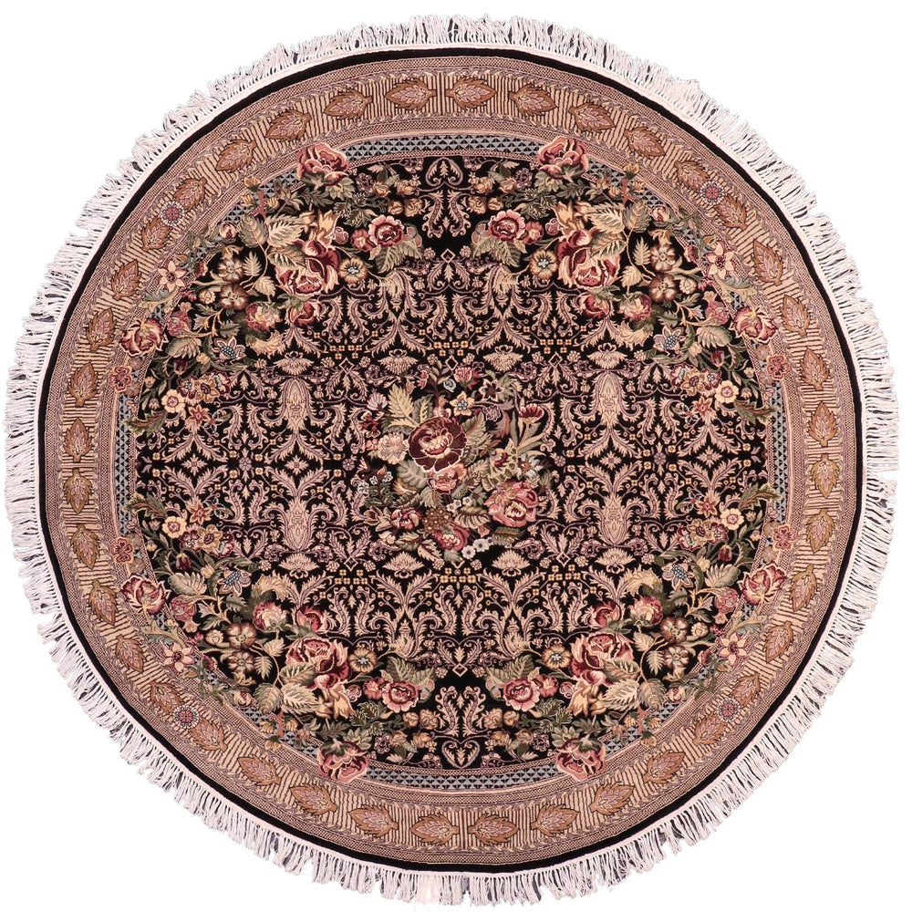 handmade Traditional Rasmi Romal Black Gold Hand-made ROUND 100% WOOL area rug 7'x7'