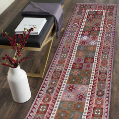 handmade Geometric Soumakh Red Gray Hand-Woven RUNNER 100% WOOL area rug 2 x 12