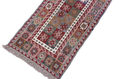 handmade Geometric Soumakh Red Gray Hand-Woven RUNNER 100% WOOL area rug 2 x 12
