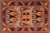 handmade Geometric Kargahi Tan Red Hand Knotted RECTANGLE 100% WOOL area rug 7' x 9'