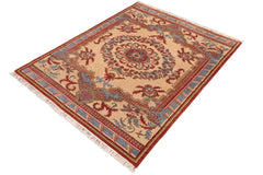 handmade Traditional Kafkaz Beige Rust Hand Knotted RECTANGLE 100% WOOL area rug 6 x 9