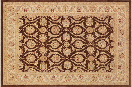 handmade Transitional Kafkaz Brown Beige Hand Knotted RECTANGLE 100% WOOL area rug 9' x 12'