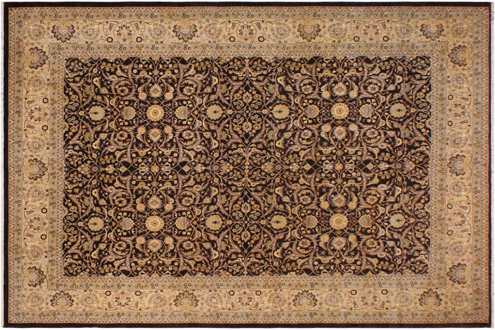 handmade Traditional Brown Ivory Hand Knotted RECTANGLE 100% WOOL area rug 9' x 12'