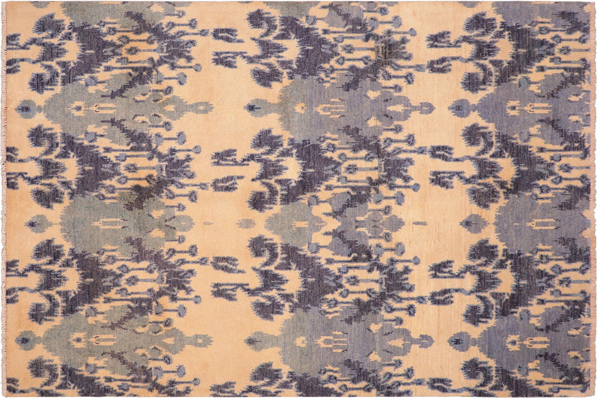 6x8 hand knotted modern wool rug in beige and blue - Chic Sandie
