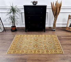 handmade Traditional Kafkaz Blue Gold Hand Knotted RECTANGLE 100% WOOL area rug 4x6