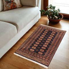 handmade Geometric Bokhara Blue Blue Hand Knotted RECTANGLE 100% WOOL area rug 4X6