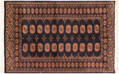 handmade Geometric Bokhara Blue Blue Hand Knotted RECTANGLE 100% WOOL area rug 4X6
