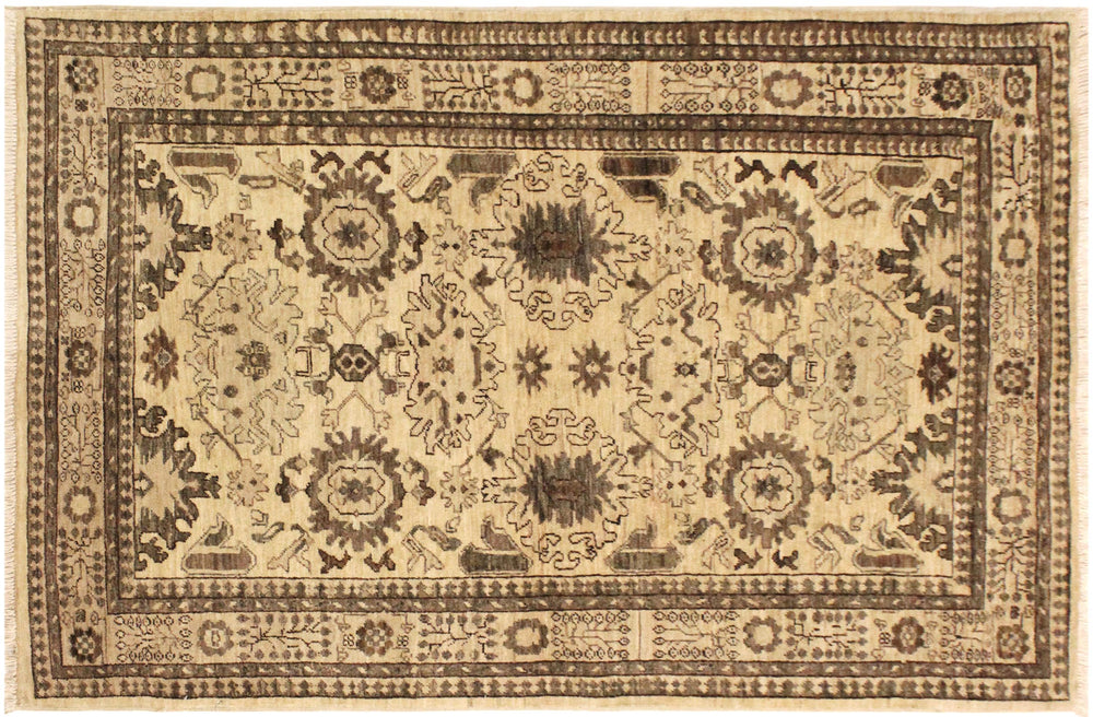 handmade Geometric Kafkaz Tan Beige Hand Knotted RECTANGLE 100% WOOL area rug 4' x 6'
