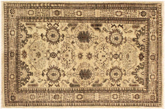 handmade Geometric Kafkaz Tan Beige Hand Knotted RECTANGLE 100% WOOL area rug 4' x 6'
