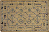 handmade Geometric Ikat Gray Blue Hand-Woven RECTANGLE 100% WOOL area rug 5' x 6'