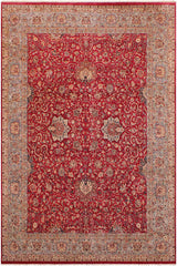 Traditional Kashan Gracelyn Red Lt. Blue Hand Knotted Area rugs 9 x 12