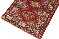 handmade Geometric Super Kazak Red Beige Hand Knotted RECTANGLE 100% WOOL area rug 2' x 3'