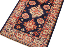 handmade Geometric Super Kazak Blue Beige Hand Knotted RECTANGLE 100% WOOL area rug 2' x 3'
