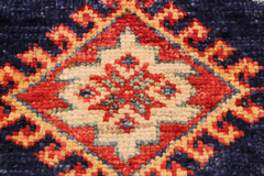 handmade Geometric Super Kazak Blue Beige Hand Knotted RECTANGLE 100% WOOL area rug 2' x 3'