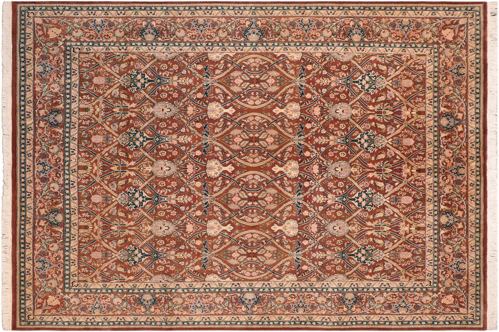 handmade Transitional Mujahid Brown Tan Hand Knotted RECTANGLE 100% WOOL area rug 8x10