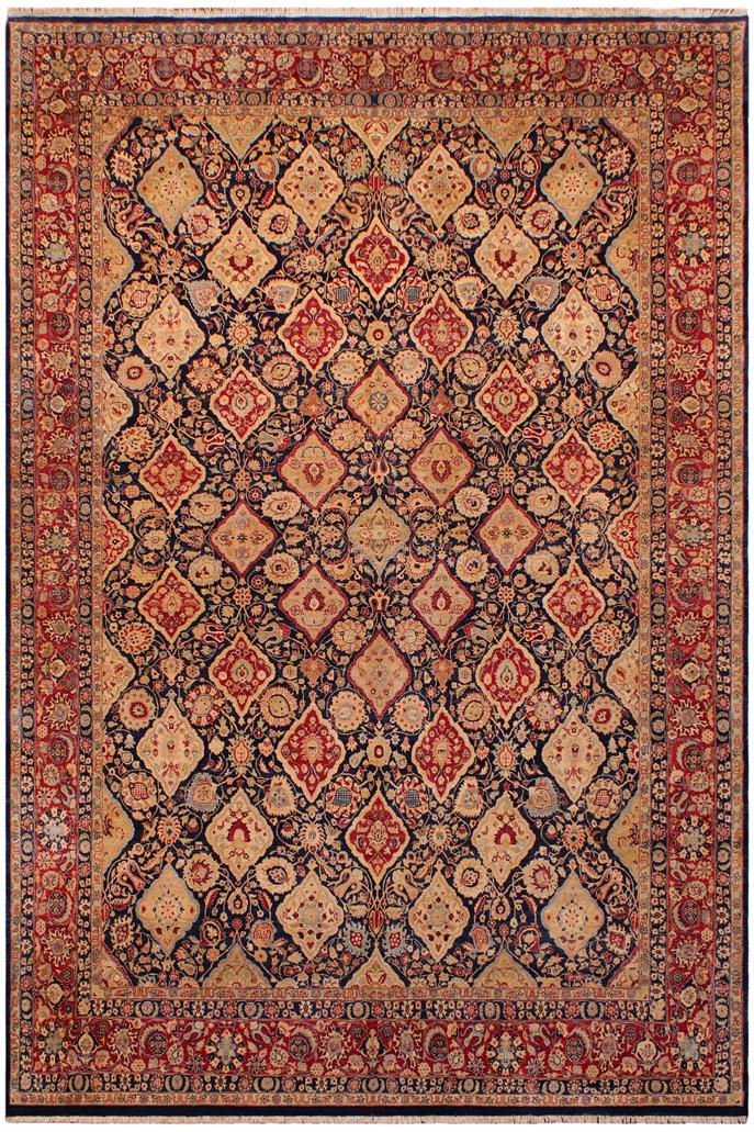 Traditional Kirman Clara Blue Red Hand Knotted Area rugs 9 x 12