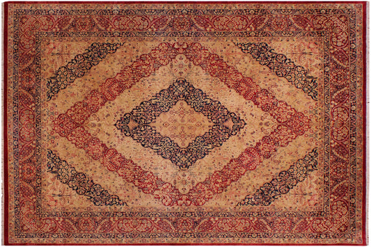 handmade Traditional Compartment Red Tan Hand Knotted RECTANGLE 100% WOOL area rug 9 x 12