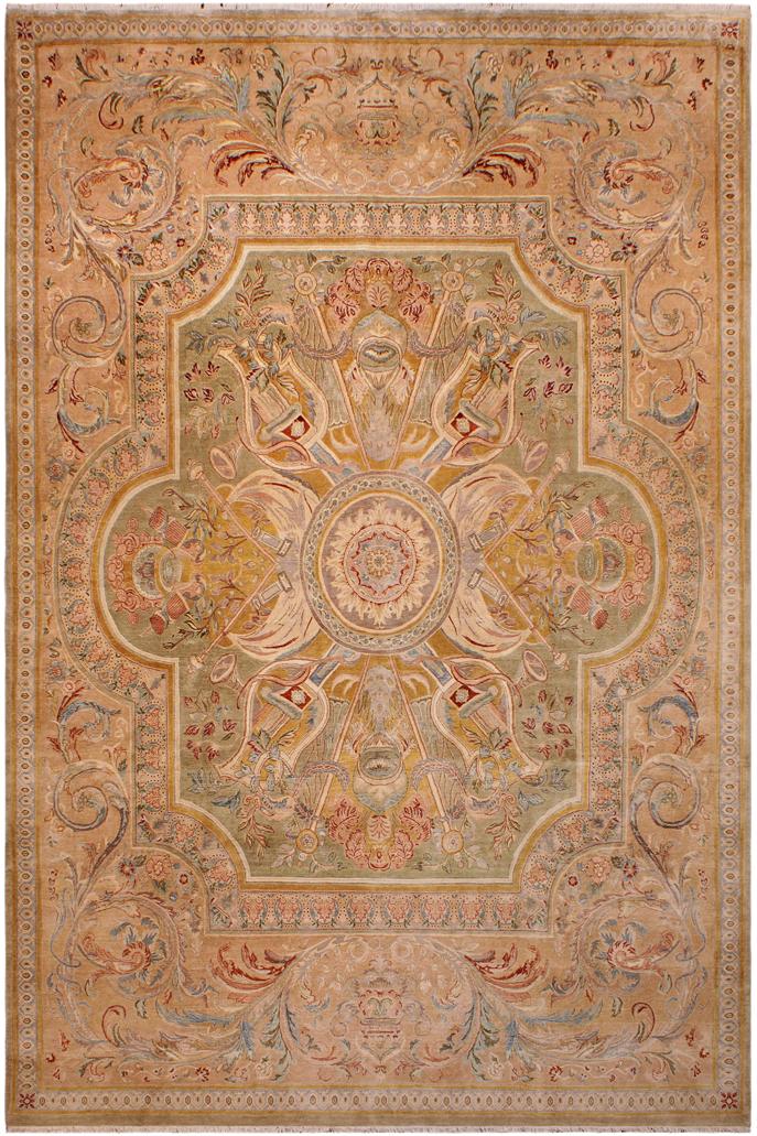 Traditional Firdous Watson Lt. Green Tan Hand Knotted Area rugs 9 x 12