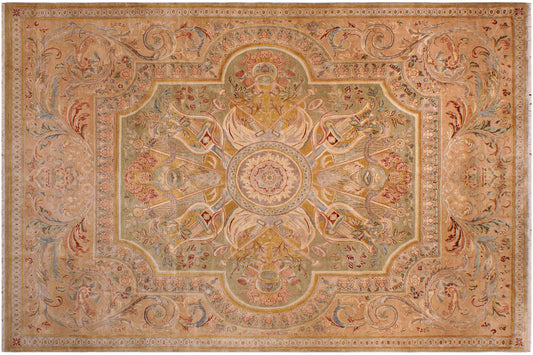 handmade Traditional Firdous Lt. Green Tan Hand Knotted RECTANGLE 100% WOOL area rug 9 x 13