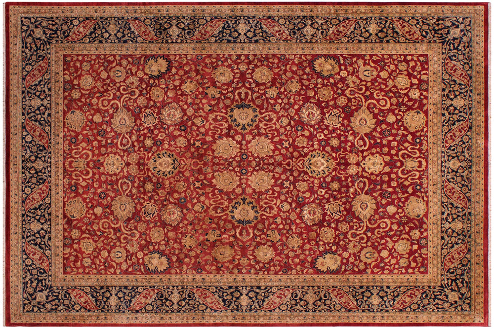 handmade Traditional Kashan Red Blue Hand Knotted RECTANGLE 100% WOOL area rug 9x12