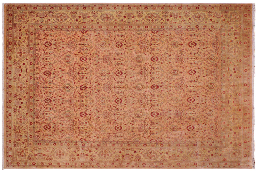 handmade Transitional Tan Gold Hand Knotted RECTANGLE 100% WOOL area rug 9' x 12'
