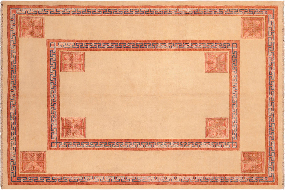 handmade Modern Kotan Beige Rust Hand Knotted RECTANGLE 100% WOOL area rug 6' x 8'