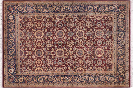 handmade Transitional Agra Tabriz Aubergine Blue Hand Knotted RECTANGLE 100% WOOL area rug 9x13