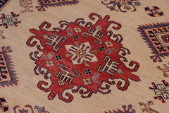 handmade Geometric Super Kazak Lt. Gold Pink Hand-made RECTANGLE 100% WOOL area rug 5x8