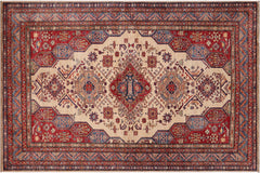 handmade Geometric Super Kazak Beige Blue Hand Knotted RECTANGLE 100% WOOL area rug 5' x 8'