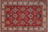 handmade Geometric Super Kazak Red Beige Hand Knotted RECTANGLE 100% WOOL area rug 6' x 9'