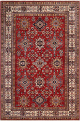 handmade Geometric Super Kazak Red Beige Hand-made RECTANGLE 100% WOOL area rug 6x9