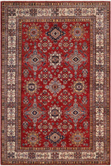 handmade Geometric Super Kazak Red Beige Hand-made RECTANGLE 100% WOOL area rug 6x9