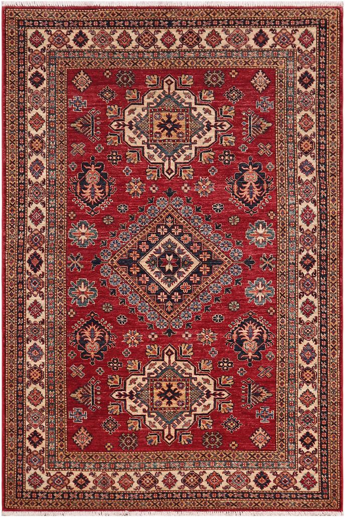 handmade Geometric Super Kazak Red Beige Hand-made RECTANGLE 100% WOOL area rug 5x7