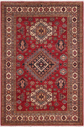 handmade Geometric Super Kazak Red Beige Hand-made RECTANGLE 100% WOOL area rug 5x7