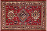 handmade Geometric Super Kazak Red Beige Hand Knotted RECTANGLE 100% WOOL area rug 5' x 7'