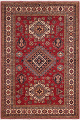 handmade Geometric Super Kazak Red Beige Hand-made RECTANGLE 100% WOOL area rug 5x7