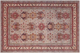 handmade Geometric Super Kazak Gray Beige Hand Knotted RECTANGLE 100% WOOL area rug 9' x 12'
