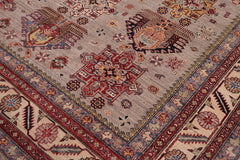 handmade Geometric Super Kazak Gray Beige Hand-made RECTANGLE 100% WOOL area rug 9x12
