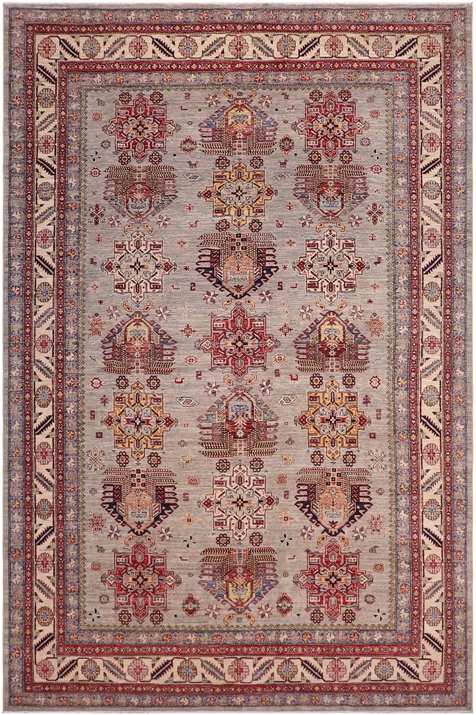 handmade Geometric Super Kazak Gray Beige Hand-made RECTANGLE 100% WOOL area rug 9x12