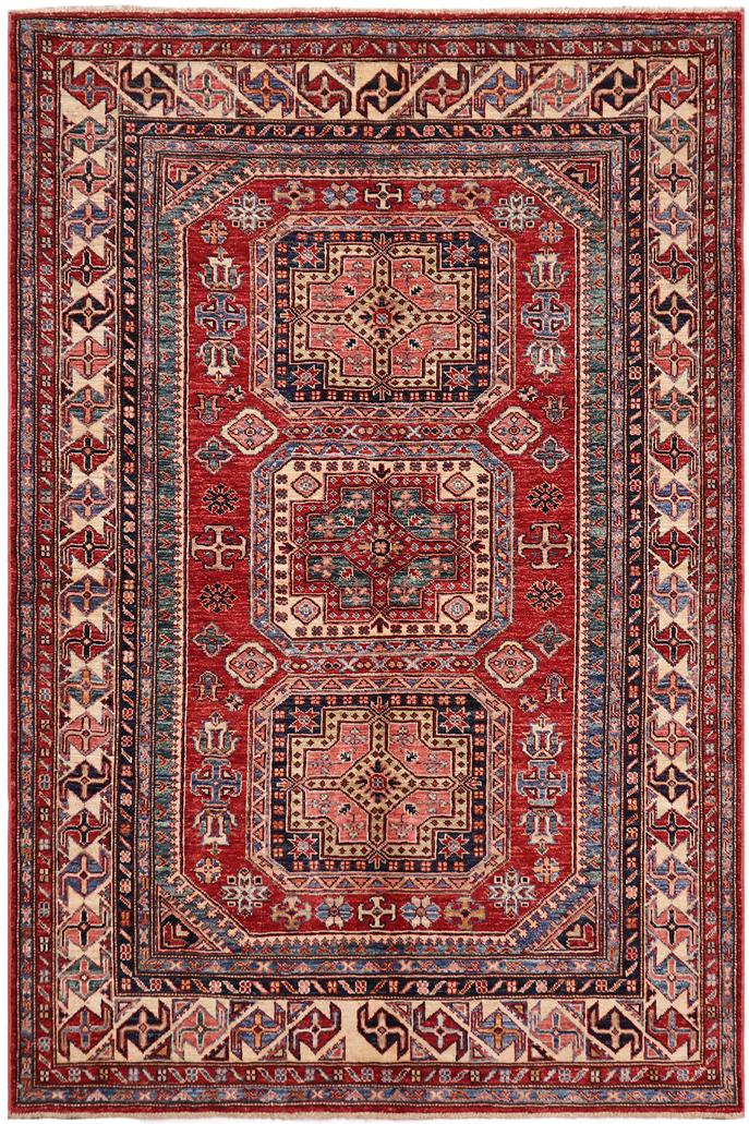 handmade Geometric Super Kazak Red Beige Hand-made RECTANGLE 100% WOOL area rug 5x6