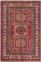 handmade Geometric Super Kazak Red Beige Hand-made RECTANGLE 100% WOOL area rug 5x6