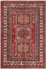 handmade Geometric Super Kazak Red Beige Hand-made RECTANGLE 100% WOOL area rug 5x6