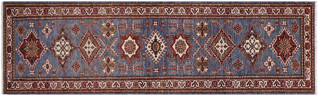 handmade Geometric Super Kazak Lt. Blue Beige Hand-made RUNNER 100% WOOL area rug 3x10