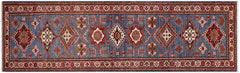 handmade Geometric Super Kazak Lt. Blue Beige Hand-made RUNNER 100% WOOL area rug 3x10