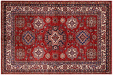 handmade Geometric Super Kazak Red Beige Hand Knotted RECTANGLE 100% WOOL area rug 6' x 8'