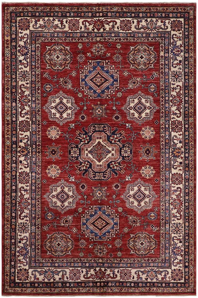handmade Geometric Super Kazak Red Beige Hand-made RECTANGLE 100% WOOL area rug 6x8