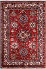handmade Geometric Super Kazak Red Beige Hand-made RECTANGLE 100% WOOL area rug 6x8