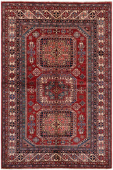 handmade Geometric Super Kazak Red Beige Hand-made RECTANGLE 100% WOOL area rug 5x7